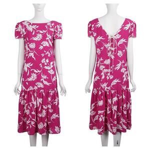 VTG Maggy London Jeannene Booher Dress 6 Magenta Silk Short Sleeve Midi Shift